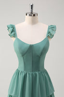 Laden Sie das Bild in den Galerie-Viewer, Eukalyptus A Linie Korsett gestuftes langes Brautjungfernkleid mit Schlitz