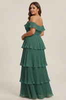 Laden Sie das Bild in den Galerie-Viewer, A-Linie Herzausschnitt schulterfreies gestuftes plissiertes Brautjungfernkleid mit Schlitz Eukalyptus