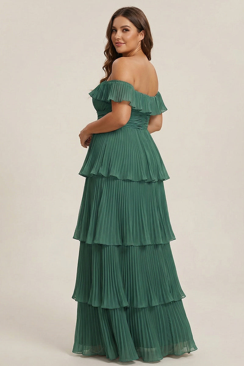 Laden Sie das Bild in den Galerie-Viewer, A-Linie Herzausschnitt schulterfreies gestuftes plissiertes Brautjungfernkleid mit Schlitz Eukalyptus