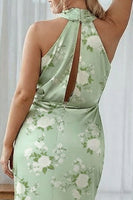 Laden Sie das Bild in den Galerie-Viewer, Scheide Halter Blaue Weißblume Plus-Size Bedrucktes Langes Brautjungfernkleid