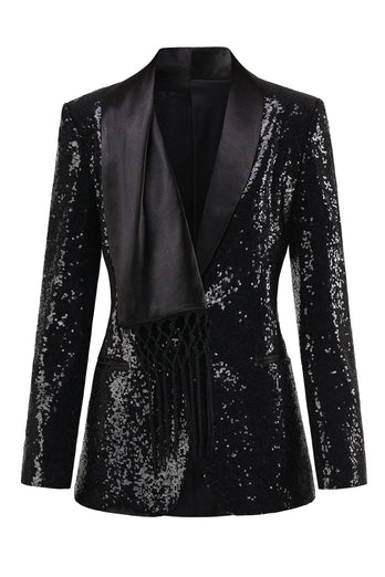 Glitzernder schwarzer Damen Ballblazer mit Fransen