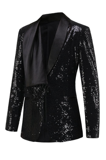 Glitzernder schwarzer Damen Ballblazer mit Fransen