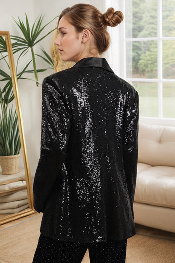 Glitzernder schwarzer Damen Ballblazer mit Fransen