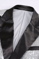 Laden Sie das Bild in den Galerie-Viewer, Funkelnder silberner schwarzer Ballblazer mit Spitzrevers für Damen