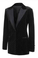 Laden Sie das Bild in den Galerie-Viewer, Schwarzer Polk Dots 2-teiliger Damenanzug mit einem Knopf