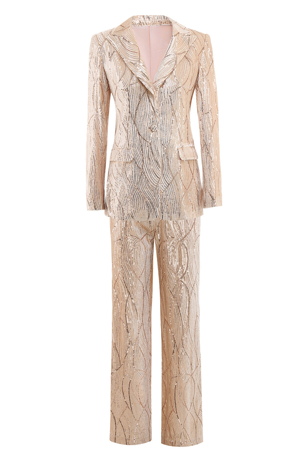Champagner Peak Revers Single Button Pailletten Damenanzüge