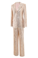 Laden Sie das Bild in den Galerie-Viewer, Champagner Peak Revers Single Button Pailletten Damenanzüge