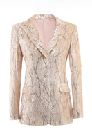 Laden Sie das Bild in den Galerie-Viewer, Champagner Peak Revers Single Button Pailletten Damenanzüge