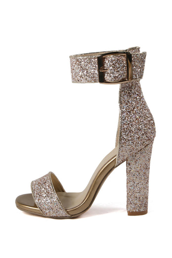 Glitzer Golden Partyschuhe mit offener Zehenschnalle