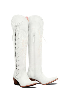 Schwarze spitz zulaufende bestickte mittellange Cowgirl Stiefel