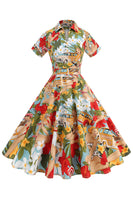 Laden Sie das Bild in den Galerie-Viewer, Blumen A Linie bedrucktes Vintage Kleid aus den 1950er Jahren