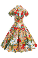 Laden Sie das Bild in den Galerie-Viewer, Blumen A Linie bedrucktes Vintage Kleid aus den 1950er Jahren