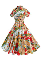 Laden Sie das Bild in den Galerie-Viewer, Blumen A Linie bedrucktes Vintage Kleid aus den 1950er Jahren