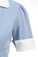 Laden Sie das Bild in den Galerie-Viewer, Blaues A-Linie V-Ausschnitt Kleid aus den 1950er Jahren mit kurzen Ärmeln