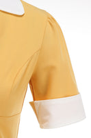 Laden Sie das Bild in den Galerie-Viewer, Blaues A-Linie V-Ausschnitt Kleid aus den 1950er Jahren mit kurzen Ärmeln