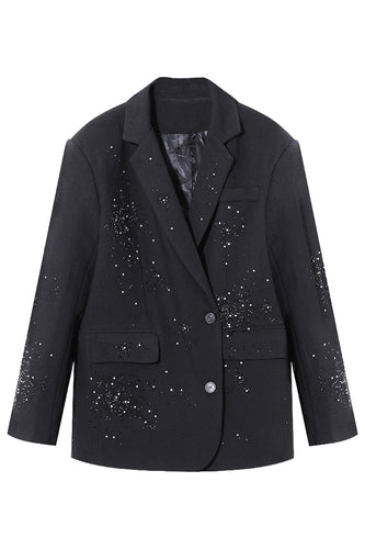 Glitzernder perlenbesetzter schwarzer Blazer mit gekerbtem Revers