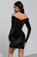 Laden Sie das Bild in den Galerie-Viewer, Schwarzes langärmeliges Bodycon Schwarzes Samt Partykleid