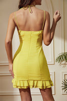 Laden Sie das Bild in den Galerie-Viewer, Gelbes Spaghettiträger Bodycon Kurzes Partykleid