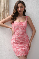 Laden Sie das Bild in den Galerie-Viewer, Rosa kurzes Schnür-Partykleid mit 3D-Blume