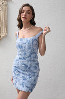 Laden Sie das Bild in den Galerie-Viewer, Rosa kurzes Schnür-Partykleid mit 3D-Blume