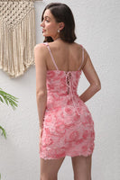 Laden Sie das Bild in den Galerie-Viewer, Rosa kurzes Schnür-Partykleid mit 3D-Blume