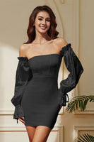 Laden Sie das Bild in den Galerie-Viewer, Schwarzes trägerloses kurzes Partykleid mit abnehmbaren Ärmeln