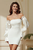 Laden Sie das Bild in den Galerie-Viewer, Schwarzes trägerloses kurzes Partykleid mit abnehmbaren Ärmeln