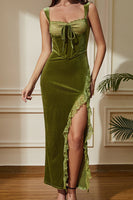 Laden Sie das Bild in den Galerie-Viewer, Grünes Meerjungfrau Samt Korsett Langes Partykleid mit Schlitz