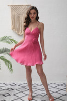 Laden Sie das Bild in den Galerie-Viewer, Fuchsia A-Linie Spaghettiträger Blume Kurzes Partykleid