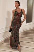 Laden Sie das Bild in den Galerie-Viewer, Glitzerndes schwarzes Etuikleid mit Pailletten und Spaghettiträgern