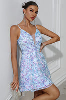 Laden Sie das Bild in den Galerie-Viewer, Funkelndes A-Linie blaues kurzes Partykleid mit Paillettenstickerei