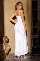 Laden Sie das Bild in den Galerie-Viewer, Funkelndes weißes Meerjungfrau Pailletten Spaghettiträger Langes Partykleid