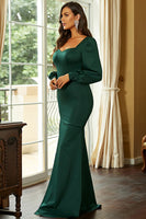 Laden Sie das Bild in den Galerie-Viewer, Dunkelgrünes Meerjungfrauen Partykleid mit langen Ärmeln und Schlitz