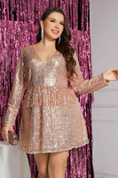 Laden Sie das Bild in den Galerie-Viewer, Glitzerndes Pfauengrün A-Linie Abiballkleid mit V-Ausschnitt