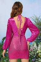 Laden Sie das Bild in den Galerie-Viewer, Schwarzes Bodycon Neckholder Kurzes Cocktailkleid mit glitzernden Pailletten