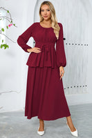 Laden Sie das Bild in den Galerie-Viewer, Langes A-Linie Dusty Rose Partykleid aus gestuftem Chiffon mit langen Ärmeln