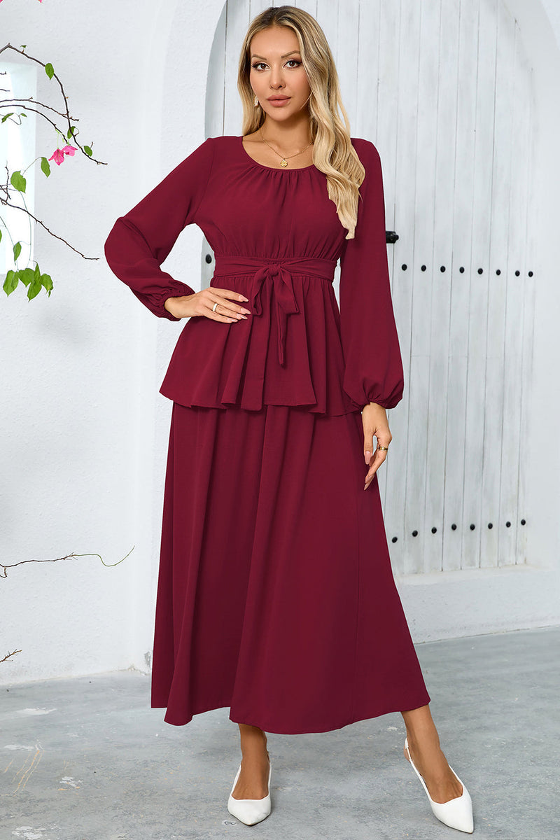 Laden Sie das Bild in den Galerie-Viewer, Langes A-Linie Dusty Rose Partykleid aus gestuftem Chiffon mit langen Ärmeln