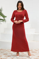 Laden Sie das Bild in den Galerie-Viewer, Rotes Meerjungfrauen Partykleid mit Rundhalsausschnitt und langen Ärmeln