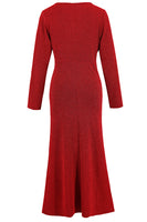 Laden Sie das Bild in den Galerie-Viewer, Rotes Meerjungfrauen Partykleid mit Rundhalsausschnitt und langen Ärmeln