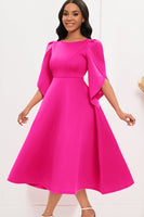 Laden Sie das Bild in den Galerie-Viewer, Mode Elegant Königsblau A Linie Einfarbig Swing Kleid Mit Halben Ärmeln