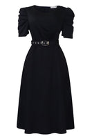 Laden Sie das Bild in den Galerie-Viewer, Königsblaues A-Linie V-Ausschnitt Cocktailkleid mit kurzen Ärmeln und Gürtel