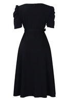 Laden Sie das Bild in den Galerie-Viewer, Königsblaues A-Linie V-Ausschnitt Cocktailkleid mit kurzen Ärmeln und Gürtel