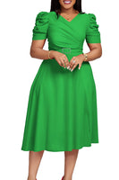 Laden Sie das Bild in den Galerie-Viewer, Königsblaues A-Linie V-Ausschnitt Cocktailkleid mit kurzen Ärmeln und Gürtel