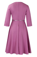 Laden Sie das Bild in den Galerie-Viewer, Grau Blau A-Linie Revers Langärmeliges Cocktailkleid