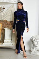 Laden Sie das Bild in den Galerie-Viewer, Dunkelblaues Meerjungfrau Neckholder Ballkleid mit Schlitz