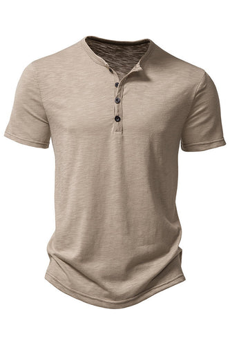 Khaki Regular Fit Herren Poloshirt mit Rundhalsausschnitt und Knopf