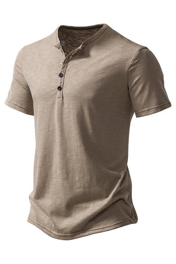 Khaki Regular Fit Herren Poloshirt mit Rundhalsausschnitt und Knopf