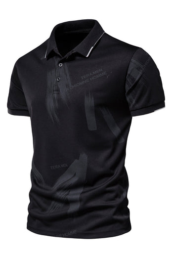 Schwarzes Slim Fit Poloshirt aus Baumwolle mit kurzen Ärmeln für Herren