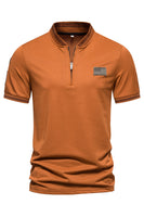 Laden Sie das Bild in den Galerie-Viewer, Marineblaues Poloshirt aus Baumwolle mit kurzen Ärmeln und Reißverschluss