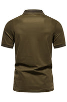 Laden Sie das Bild in den Galerie-Viewer, Marineblaues Poloshirt aus Baumwolle mit kurzen Ärmeln und Reißverschluss